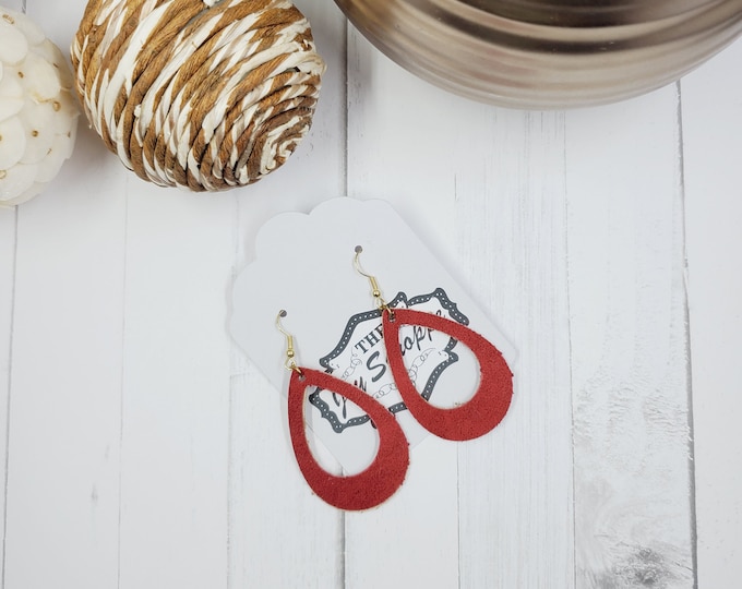 Red Faux Leather Teardrop Earrings, Lightweight Geometric Earrings