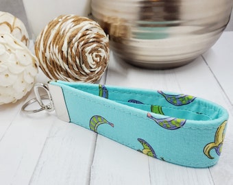 Handmade Fabric Wristlet Key Fob: Cotton Key Chain Holder