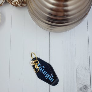 Zodiac Sign Retro Style Motel Key Chain, Gold Charm, Motel Keychain, Fun Acrylic Key Chain, Personalized Gift, Bridal or Bachelor Party image 5