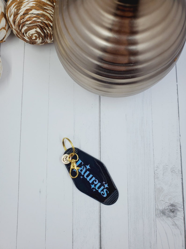 Zodiac Sign Retro Style Motel Key Chain, Gold Charm, Motel Keychain, Fun Acrylic Key Chain, Personalized Gift, Bridal or Bachelor Party image 5