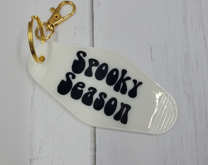 Halloween Retro Style Motel Key Chain, Spooky Season Key Ring, Gold Hardware w/Lobster Clasp, Motel Holiday Key Ring, Fun Acrylic Key Chain