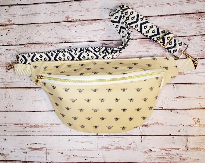 Bumble Bee Cotton Fanny Pack: Handmade Crossbody Sling Bag