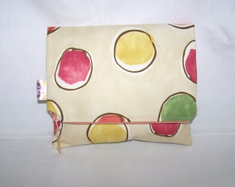 Large Fold Over Clutch, Make Up Bag, Travel Bag, Bridesmaids Gift, Fun Hand Held Clutch Bag, Lots of Dots