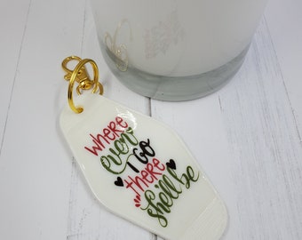 Gold Hardware w/Lobster Clasp Retro Style Motel Key Chain, Friendship Key Ring, Motel Holiday Key Ring, Fun Acrylic Key Chain