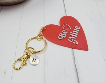 Valentine's Day Key Ring, Gold Hardware w/Lobster Clasp Heart Key Chain, Lover Key Ring, Valentine Holiday Key Ring, Acrylic Key Chain