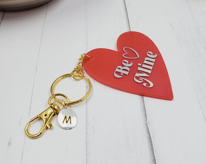 Valentine's Day Key Ring, Gold Hardware w/Lobster Clasp Heart Key Chain, Lover Key Ring, Valentine Holiday Key Ring, Acrylic Key Chain