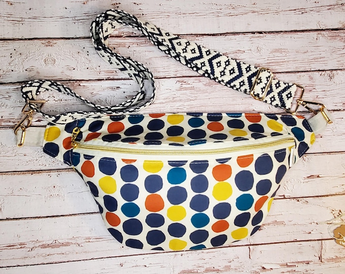 Fall Polka Dots Cotton Fanny Pack: Handmade Crossbody Sling Bag