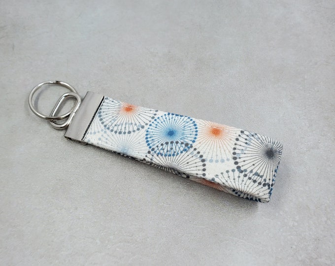 Handmade Fabric Wristlet Key Fob, Security Keychain Strap