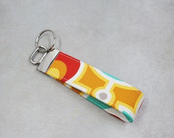 Handmade Fabric Wristlet Key Fob, Cotton Keychain Strap
