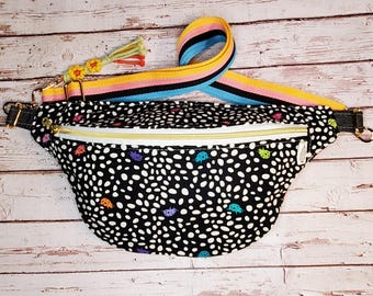 Polka Dot and Ladybug Cotton Fanny Pack: Handmade Crossbody Sling Bag