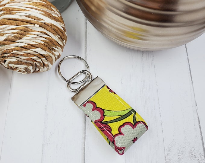 Handmade Cotton Fabric Mini Key Fob with Rose Gold Ring