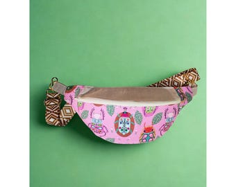 Colorful bugs cotton fabric fanny pack, small sling bag, fanny bag, crossbody bag, bum bag, travel bag, waist bag, hip bag, adjustable strap
