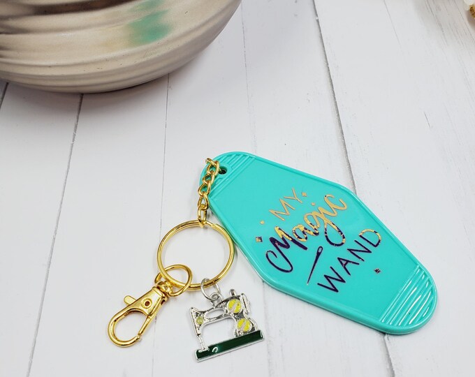 Gold Hardware w/Lobster Clasp Retro Style Key Chain, Magic Wand, Craft Lover Key Ring, Motel Holiday Key Ring, Acrylic Key Chain