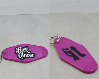 Funny Motel Vintage Style Key Chain, F*ck Cancer Retro Style Key Chain, Car Key Chain, Purple Motel Key Tag