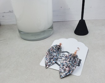 Glitter Faux Leather Leaf Earrings, Rose Gold Hardware