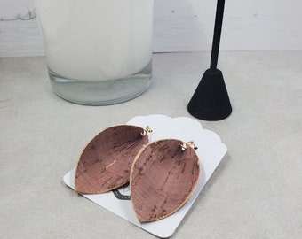 Mauve Purple Cork Fabric Leaf Earrings, Gold Hardware