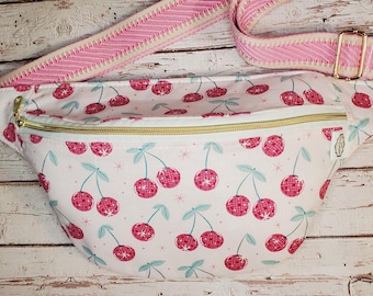 Disco Cherry Balls Cotton Fanny Pack: Handmade Crossbody Sling Bag