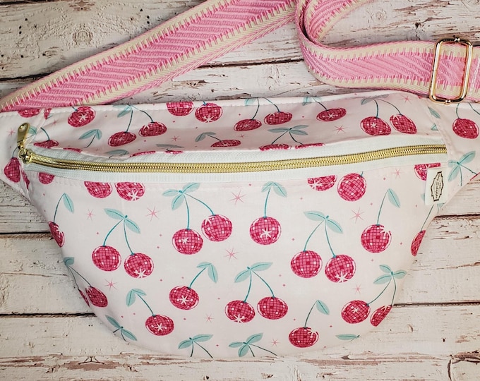 Disco Cherry Balls Cotton Fanny Pack: Handmade Crossbody Sling Bag