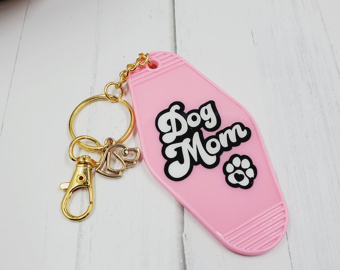 Gold Hardware w/Lobster Clasp Retro Style Motel Key Chain, Dog Mom, Dog Lover Key Ring, Motel Holiday Key Ring, Fun Acrylic Key Chain