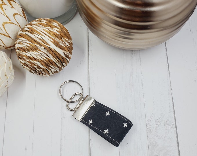 Handmade Mini Fabric Key Fob, Women's Keychain, Cotton Webbing Key Ring