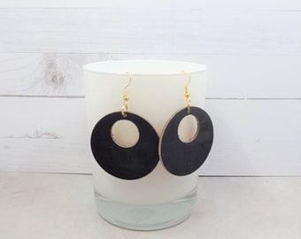 Handcut Red and Black Cork Round Earrings