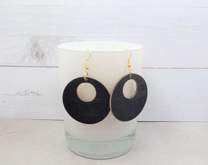 Handcut Red and Black Cork Round Earrings