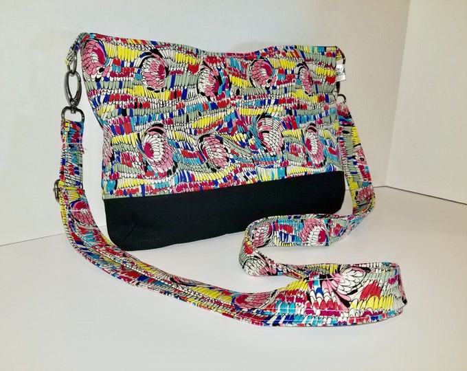 Bright Feathers Crossbody Bag: Handmade Cotton Mini Shoulder Bag