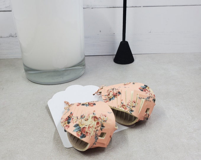 Floral Faux Leather Geometric Earrings, Lightweight Statement Jewelry