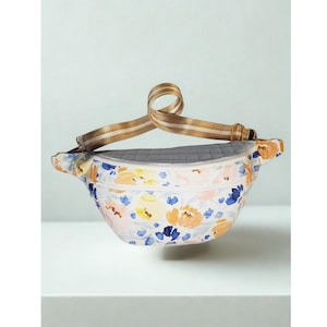 Watercolor Floral Fanny Pack: Handmade Cotton Crossbody Bag