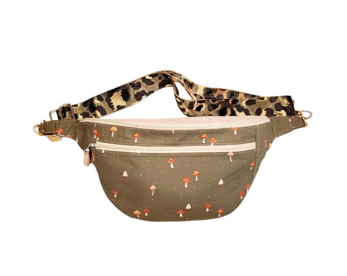 Mushroom Cotton Fanny Pack: Oversized Crossbody Sling Bag