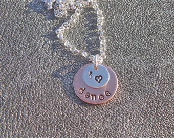 Personalized I Love Dance Hand Stamped Necklace  - Personalize with a Name - Dance Recital Gift