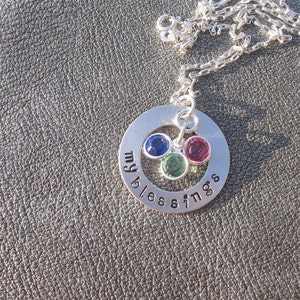 My Blessings Hand Stamped Sterling Silver Washer with up to three Swarovski Crystals Gift for Her Gifts for Mom image 2
