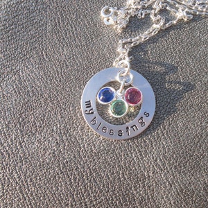 My Blessings Hand Stamped Sterling Silver Washer with up to three Swarovski Crystals Gift for Her Gifts for Mom image 1
