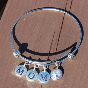 Mom and One Swarovski Crystal Adjustable Bangle Gifts for Her Gifts for Mom image 1