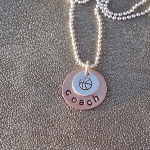 Basketball Mom or Coach Personalized Hand Stamped Necklace with Basketball Charm Gifts for Mom image 2