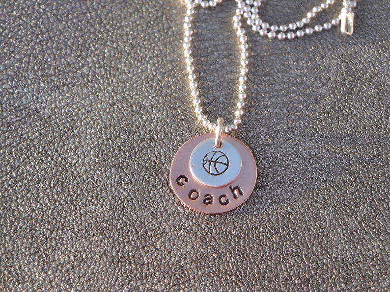 Basketball Mom or Coach Personalized Hand Stamped Necklace with Basketball Charm Gifts for Mom image 2