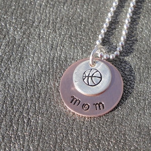 Basketball Mom or Coach Personalized Hand Stamped Necklace with Basketball Charm Gifts for Mom image 1