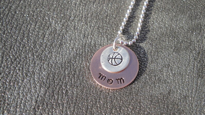 Basketball Mom or Coach Personalized Hand Stamped Necklace with Basketball Charm Gifts for Mom image 1