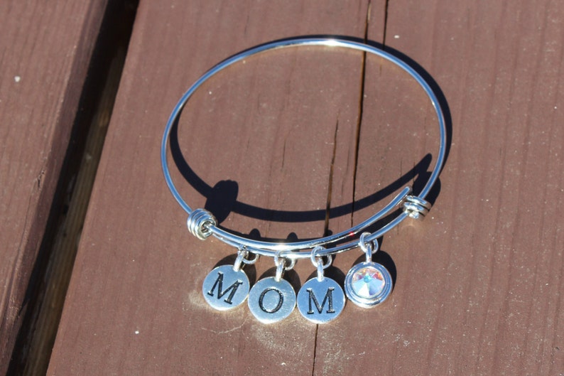 Mom and One Swarovski Crystal Adjustable Bangle Gifts for Her Gifts for Mom image 2