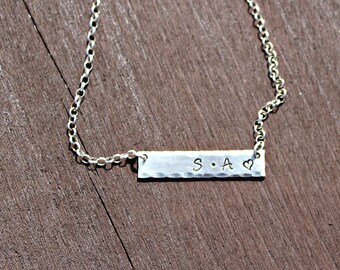 Hand Stamped Sterling Silver Initial Bar Necklace - Gifts for Her - Gifts for Mom - Mother's Day