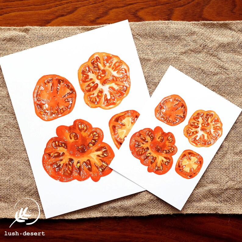 Watercolor Painting Vegan Art Sliced Tomato Art Print Gardening Gift Kitchen Decor Wall Art Housewarming