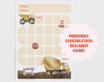 Printable Construction Rewards Training Chart for Kids & Toddlers – Great for Potty Training – Instant Download
