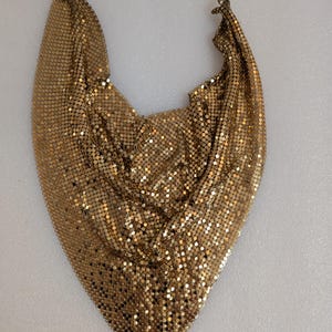 Vtg 70s Whiting & Davis Gold Tone Mesh Chain Scarf Bib Necklace Disco