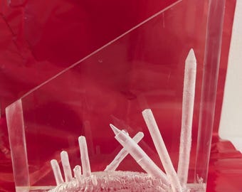 Vtg MOONCAVE Clear Lucite Art Geometric Paperweight Sculpture Signed A Elow