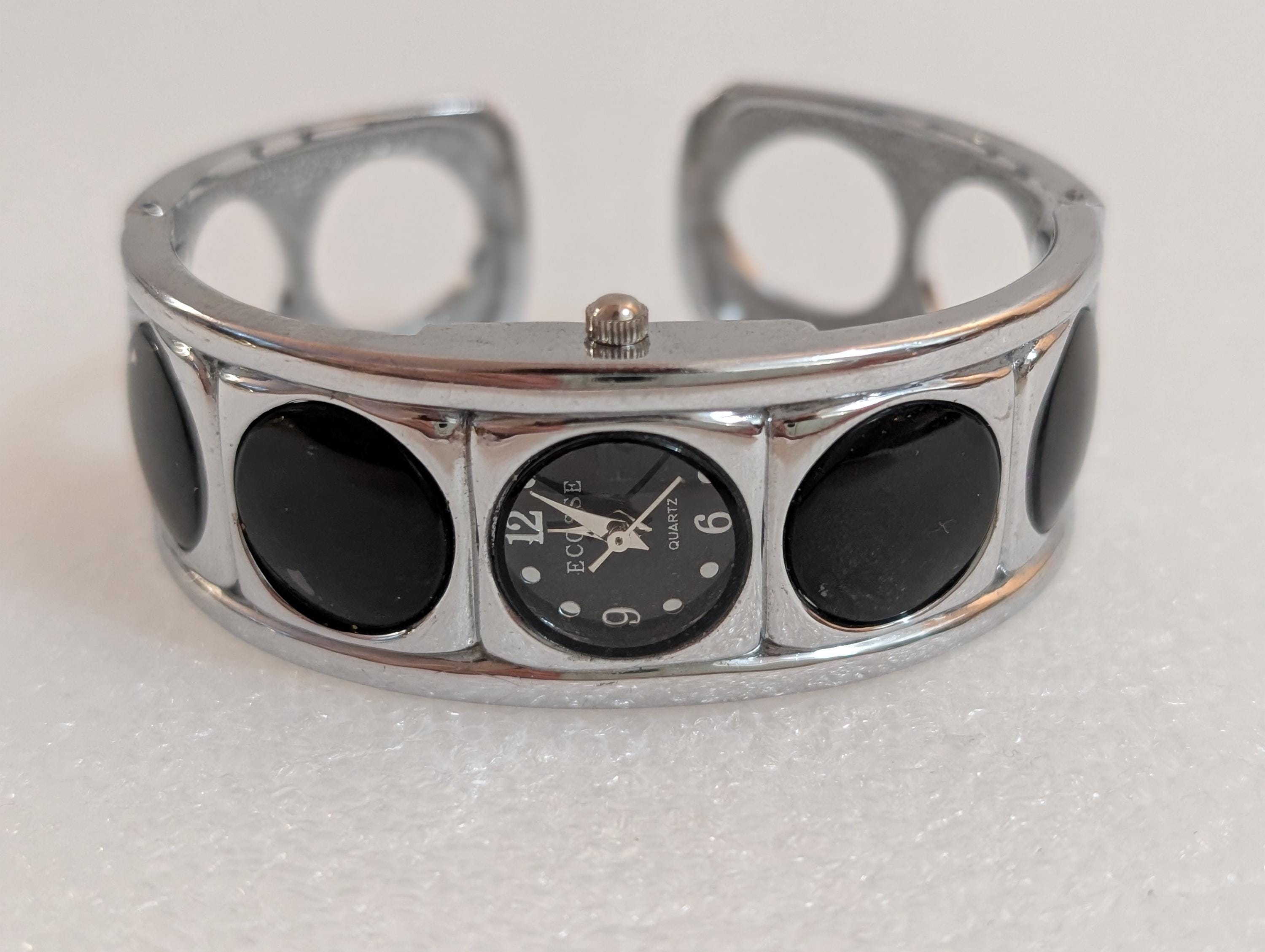Vintage Fischer hinged Bangle Ladies\' Watch set with black enamel. Circa 1955 Ernest Borel Enamel Covered Watch Bangle c1960 – Pippin  main image 2
