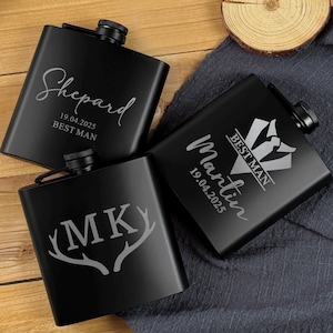 Personalized Engraved Flask/ Personalized Black Flask/ Hip Flask/ Groomsman Flask/ Bridal Party Flask/ Wedding Party Flask/ Best Man Flask