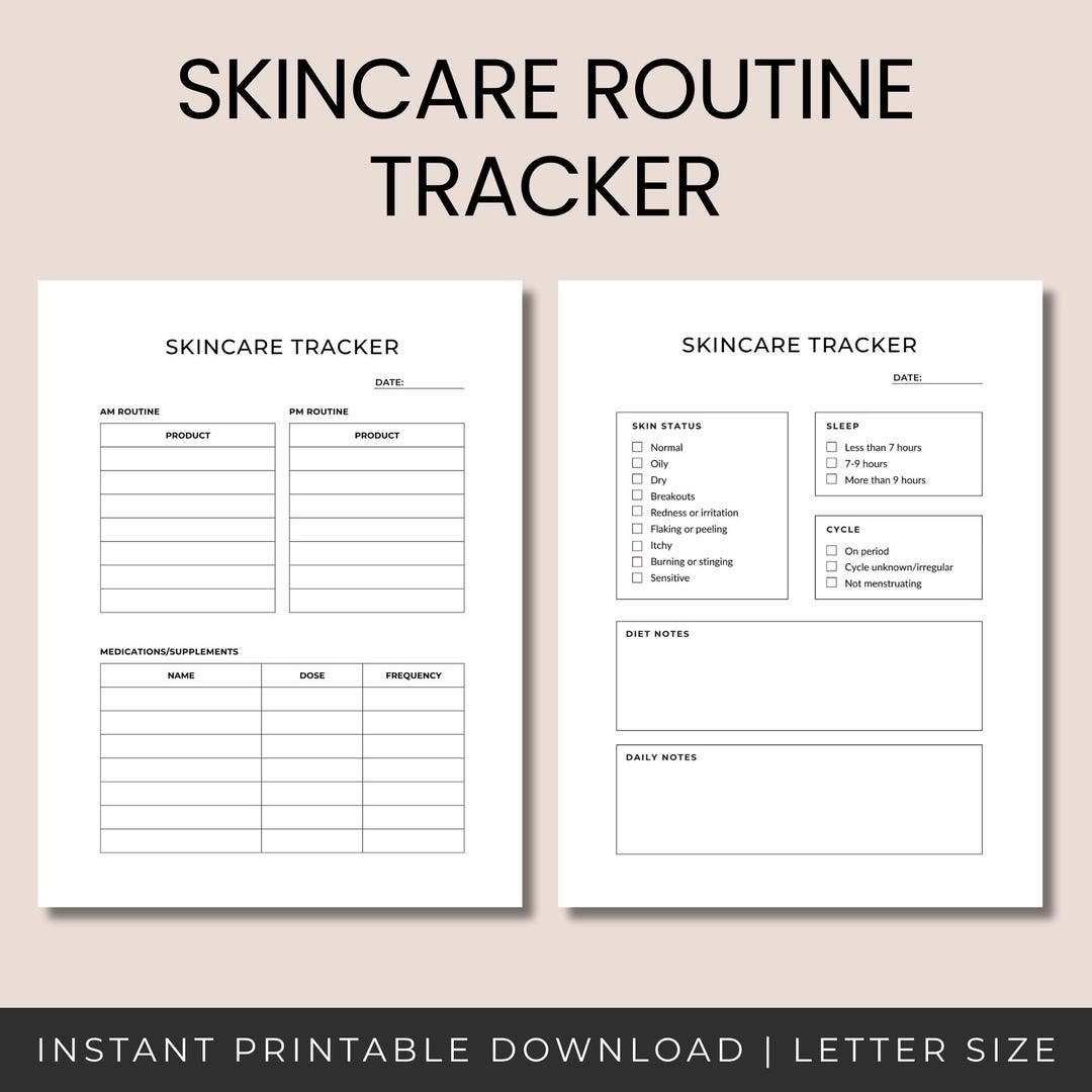 Skincare Tracker Printable PDF – Daily Skin Care Journal, Acne Log ...