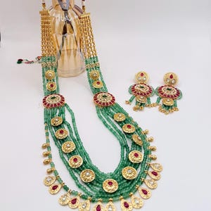 Regal Emerald Green & Ruby Red Indian Inspired Necklace Set - Handcrafted Statement Jewelry