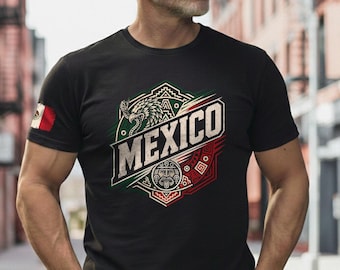 chemise unisexe vintage de la fierté mexicaine, t-shirt graphique drapeau du Mexique, vêtements pour hommes aztèques du Mexique, cadeau pour papa américano-mexicain, chemise à armoiries mexicaine