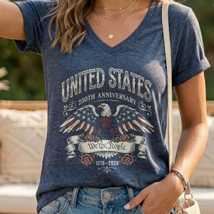 USA 250th Anniversary V-neck Shirt, We the People 1776 2026 Tee, American Flag T-Shirt, Fourth of July Gift Patriotic, Independence Day Tee